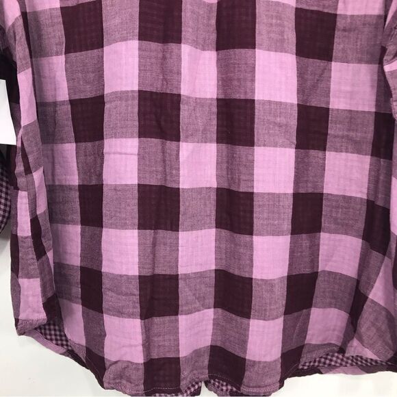 Laura Scott Purple Gingham Plaid Roll Tab Sleeve Button Up Shirt NEW - Picture 11 of 14